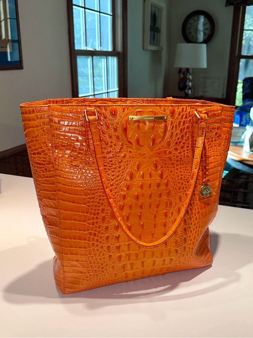 ONE OF A KIND Brahmin Orange Croc-Embossed Asher Leather Tote